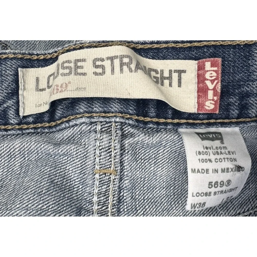 VTG Levis 569 Jeans Men‎ 36x32 Blue Loose Baggy Straight Distress Denim Y2K 04'